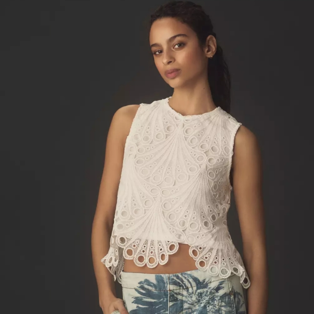Anthropologie Blue Tassel Brand Eyelet Tank